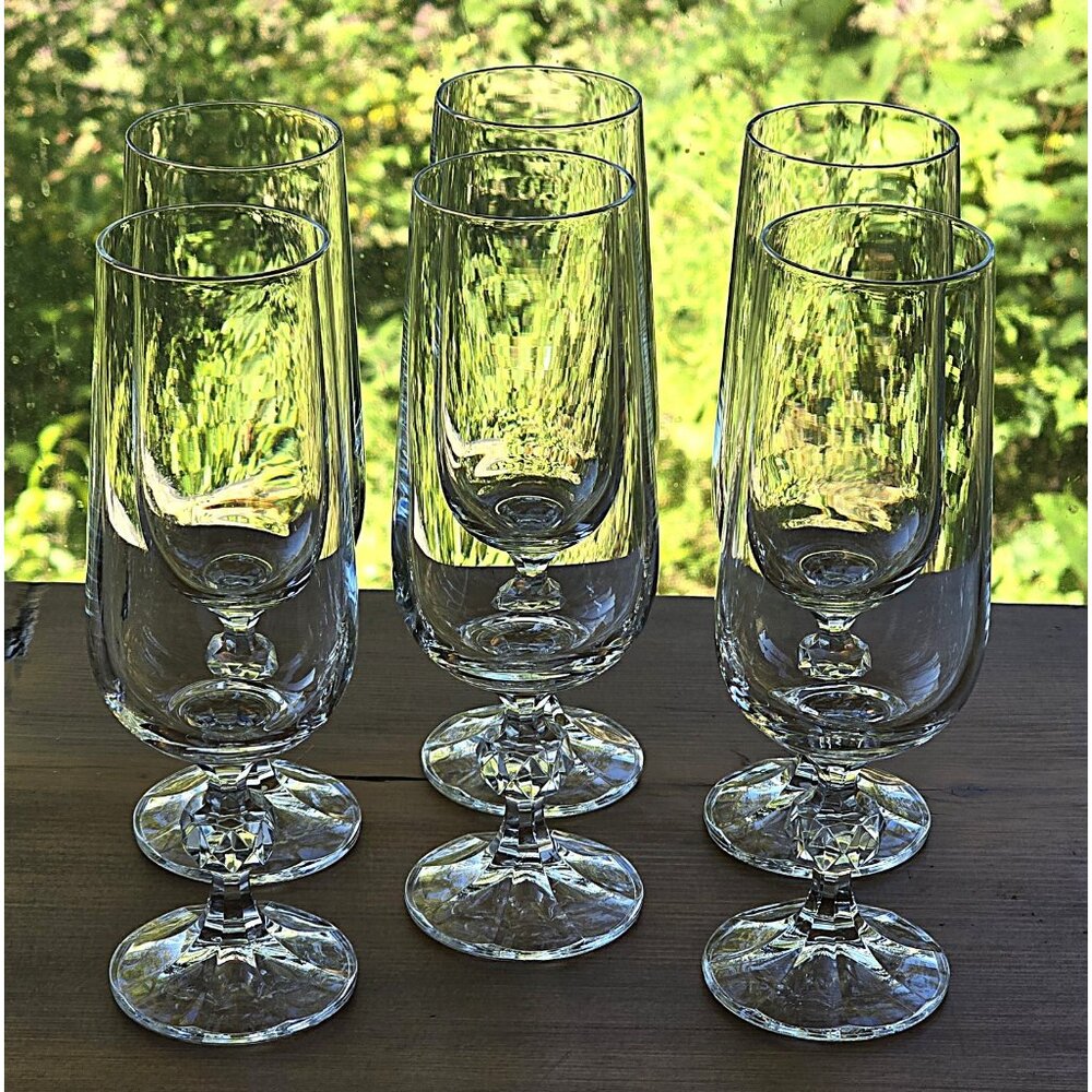 BOHEMIA CLAUDIA Czech Cut Crystal Fluted Champagne Glasses - Set of 6
